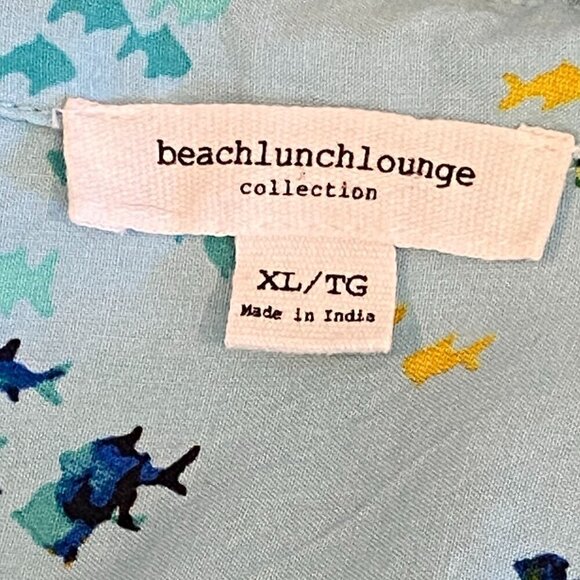 Beach Lunch Lounge Button Up Short Sleeve Top XL Novelty Tropical Fish #347J - Picture 9 of 11